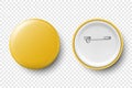 Vector 3d Realistic Yellow Metal, Plastic Blank Button Badge Icon Set Isolated on Transparent Background. Top View - Royalty Free Stock Photo