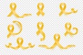 Vector 3d Realistic Yellow Ribbon Set. Sarcoma, Bone Cancer Awareness Symbol Closeup. Cancer Ribbon Template. World