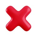 Vector 3d red cross x realistic icon. Trendy plastic wrong red check mark, delete sign on white background. Stop button Royalty Free Stock Photo