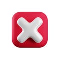 Vector 3d red cross x realistic icon. Trendy square plastic wrong red check mark, delete sign on white background. No Royalty Free Stock Photo