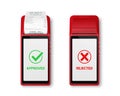 Vector 3d Red NFC Payment Machine Isolated. Approved, Rejected Transaction Status. Wi-fi, Wireless Payment. POS Terminal