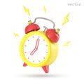 Vector 3D Ringing alarm with lightning. 7 o clock. Wake up, Good morning concept. Marketing time concept. Alarming ring