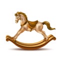 Vector 3d rocking horse golden marble on wood Royalty Free Stock Photo