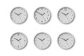 Vector 3d Round Wall Office Clock with White Clock Dial Set Closeup Isolated. Watches, Design Template, Mock-up for