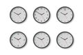 Vector 3d Round Wall Office Clock with White Clock Dial Set Closeup Isolated. Watches, Design Template, Mock-up for