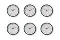 Vector 3d Round Wall Office Clock with White Clock Dial Set Closeup Isolated. Watches, Design Template, Mock-up for