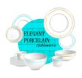 A Vector 3d Set white Porcelain different Dishes Royalty Free Stock Photo