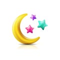 Vector 3d style illustration of multicolor moon and stars. Decorative colorful holiday icons and design elements