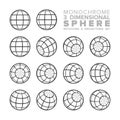 Vector 3d three dimensional monochrome sphere rotations and projections set Royalty Free Stock Photo