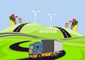 Vector 3d truck automoble driving on road, countryside