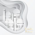 Vector 3D white paper mosque. Ramadan Kareem