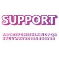 vector 3d white purple font alphabet and numbers, support word on white Royalty Free Stock Photo
