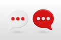 Vector 3d White and Red Chat Bubbles. Speech Balloons with Dots. Modern Messenger Icon, Communication Symbol, Chat App UI Element Royalty Free Stock Photo