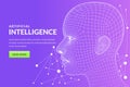Vector 3d wireframe human head on gradient background. Abstract geometric grid mesh man or woman profile illustration