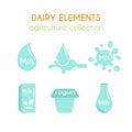 Vector dairy illustrations. Milk and yogurt icons design. Milk drops. Flat argiculture collection. Royalty Free Stock Photo