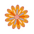 Vector daisy design element. Bright ginger botanical element in cartoon or hippie style. Printing on postcards and T-shirts.