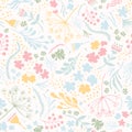 Vector daisy flower meadow. Hand drawn seamless vector pattern