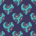 Vector daisy hearts valentine teal repeat pattern Royalty Free Stock Photo