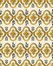 Vector damask seamless pattern background curve cross round frame chain flower leaf Royalty Free Stock Photo