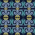 Vector damask seamless pattern background round curve cross spiral leaf frame flower Royalty Free Stock Photo