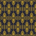 Vector damask seamless pattern background spiral curve cross golden frame crest flower