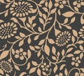 Vector damask seamless retro pattern background botanic garden nature plant leaf flower. Elegant luxury brown tone design for
