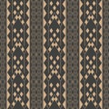 Vector damask seamless retro pattern background check geometry triangle cross frame aboriginal line. Elegant luxury brown tone Royalty Free Stock Photo