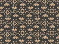 Vector damask seamless retro pattern background curve cross oreintal botanic garden stem frame flower. Elegant luxury brown tone Royalty Free Stock Photo