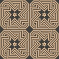 Vector damask seamless retro pattern background geometry polygon cross spiral vortex frame chain line star. Elegant luxury brown
