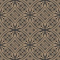 Vector damask seamless retro pattern background oriental round curve cross frame chain leaf abostract. Elegant luxury brown tone