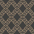 Vector damask seamless retro pattern background oriental spiral cruve cross frame chain. Elegant luxury brown tone design for