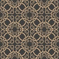Vector damask seamless retro pattern background oriental spiral curve round cross vortex frame vine chain. Elegant luxury brown