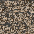 Vector damask seamless retro pattern background oriental spiral curve vortex cross cloud frame line. Elegant luxury brown tone