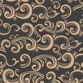 Vector damask seamless retro pattern background oriental spiral vortex cross wave frame. Elegant luxury brown tone design for