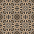 Vector damask seamless retro pattern background polygon cross frame chain leaf flower. Elegant luxury brown tone design for