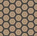 Vector damask seamless retro pattern background polygon curve cross flower oriental kaleidoscope. Elegant luxury brown tone design