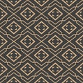 Vector damask seamless retro pattern background polygon geometry square triangle cross frame chain line. Elegant luxury brown tone Royalty Free Stock Photo