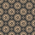 Vector damask seamless retro pattern background round cross dot line frame flower. Elegant luxury brown tone design for wallpapers Royalty Free Stock Photo