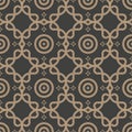 Vector damask seamless retro pattern background round curve cross dot line frame chain. Elegant luxury brown tone design for Royalty Free Stock Photo