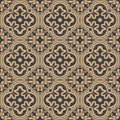 Vector Damask Seamless Retro Pattern Background Round Curve Cross Frame Flower Kaleidoscope. Elegant Luxury Brown Tone Design For