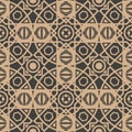 Vector damask seamless retro pattern background round square polygon geometry cross frame kaleidoscope. Elegant luxury brown tone Royalty Free Stock Photo