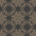 Vector damask seamless retro pattern background round vortex spiral curve cross frame vine chain. Elegant luxury brown tone design Royalty Free Stock Photo