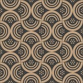 Vector damask seamless retro pattern background semi round curve cross frame line geometry dot. Elegant luxury brown tone design Royalty Free Stock Photo