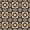 Vector damask seamless retro pattern background spiral check cross frame chain flower. Elegant luxury brown tone design for