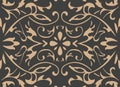 Vector damask seamless retro pattern background spiral curve cross oriental frame chain vine flower. Elegant luxury brown tone