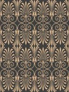 Vector damask seamless retro pattern background spiral vortex curve cross fan shape leaf frame vine. Elegant luxury brown tone