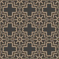 Vector damask seamless retro pattern background square round cross frame chain line kaleidoscope. Elegant luxury brown tone design Royalty Free Stock Photo