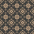 Vector damask seamless retro pattern background star polygon geometry check cross frame line flower. Elegant luxury brown tone Royalty Free Stock Photo