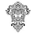 Vector damask vintage baroque scroll ornament swirl. Victorian monogram heraldic shield swirl.Retro floral leaf pattern Royalty Free Stock Photo