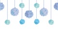 Vector Dangling Blue Bay Boy Birthday Party Paper Pom Poms Set Horizontal Seamless Repeat Border Pattern. Great for